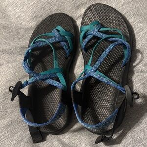 Chaco Teal and Black Strappy Sandals